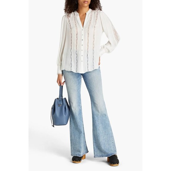 CINQ À SEPT Dina Lace-Paneled Button Down Silk Shirt - NWT - Size XS - Picture 3 of 4